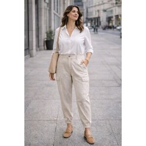 Banana Republic High-Rise Canvas Cargo Jogger Pants Women's 10 | Neutral Utility